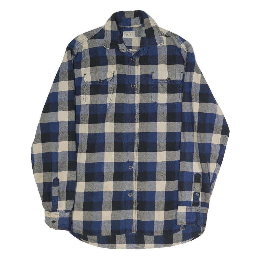 JACHS Mens Blue Black Cream Check Shirt L Cotton Blend Casual Button-Up