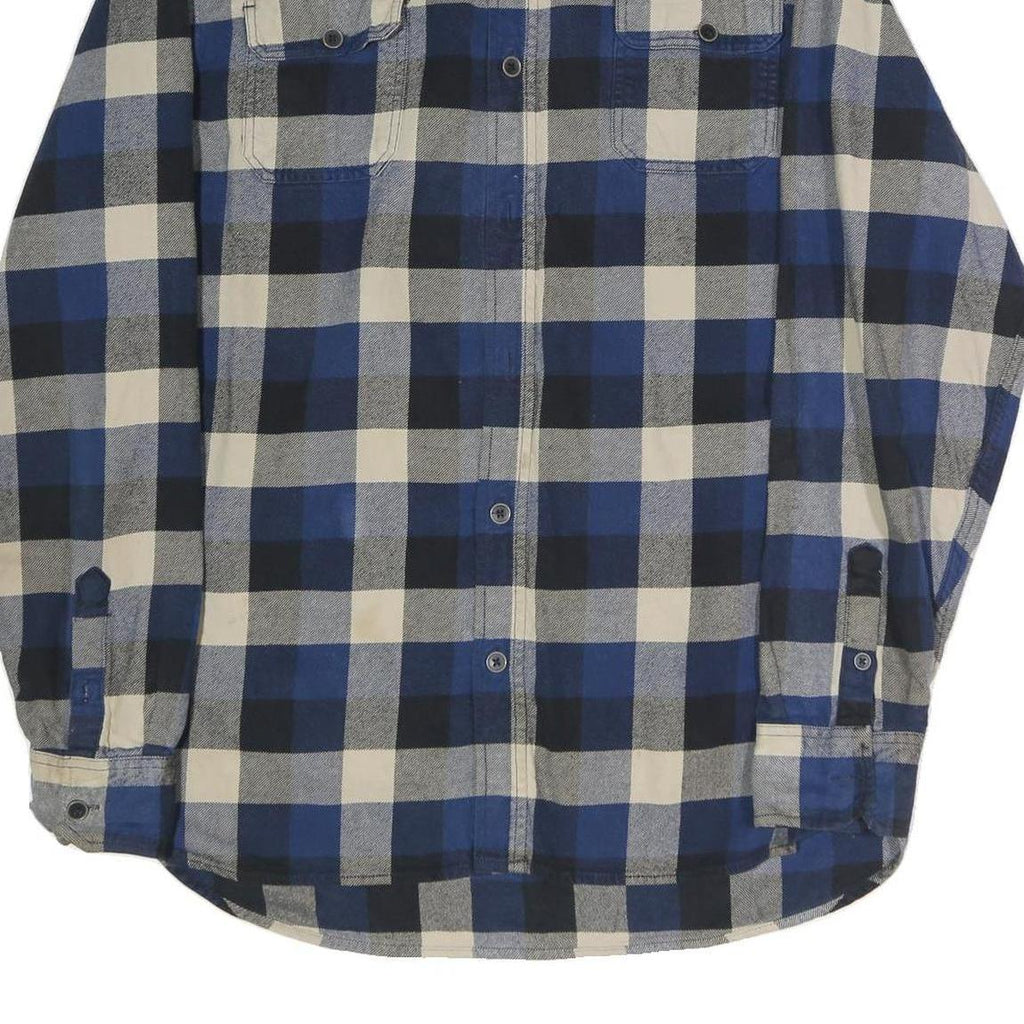 JACHS Mens Blue Black Cream Check Shirt L Cotton Blend Casual Button-Up