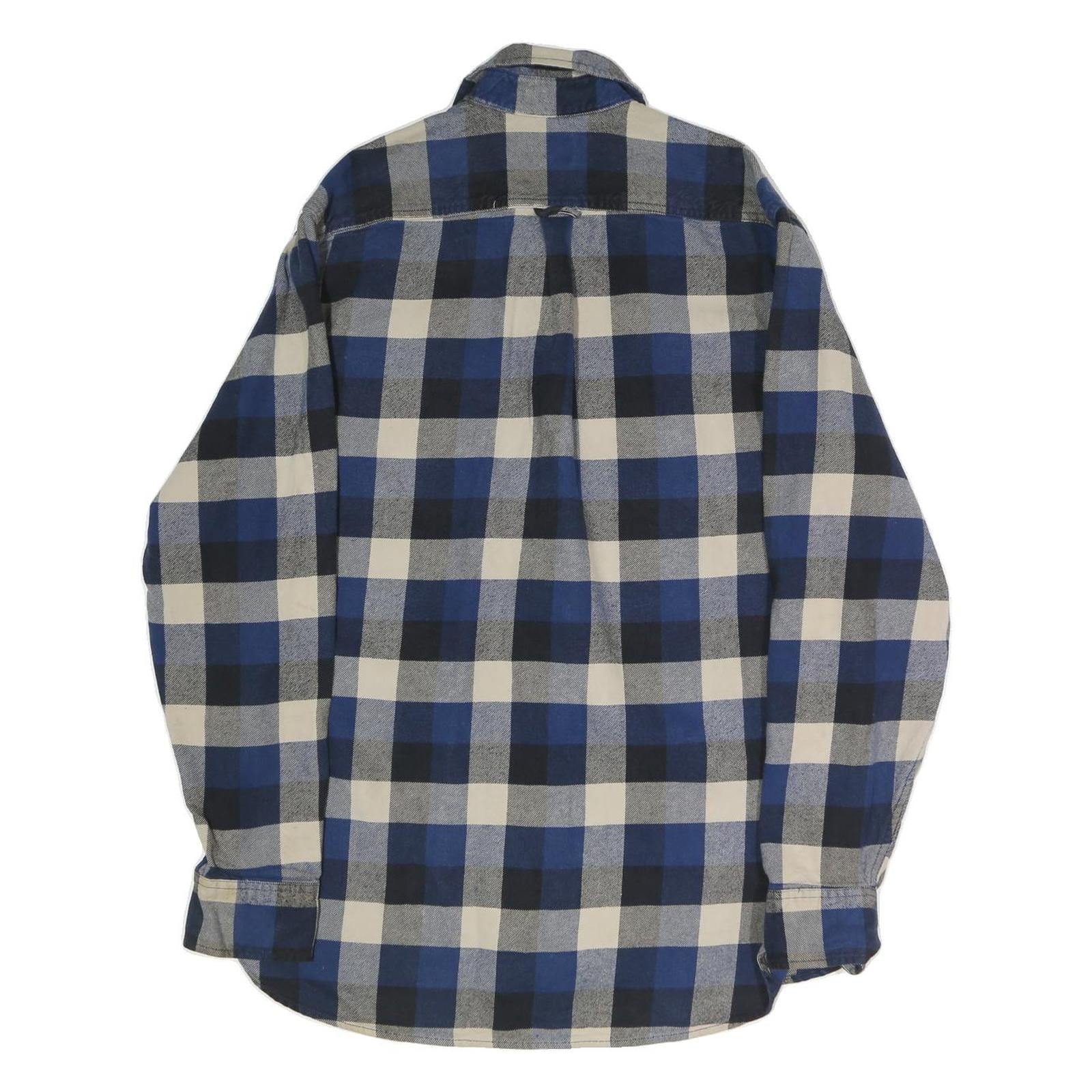 JACHS Mens Blue Black Cream Check Shirt L Cotton Blend Casual Button-Up