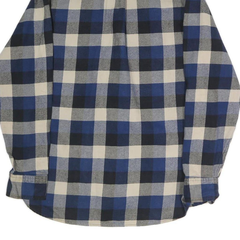 JACHS Mens Blue Black Cream Check Shirt L Cotton Blend Casual Button-Up