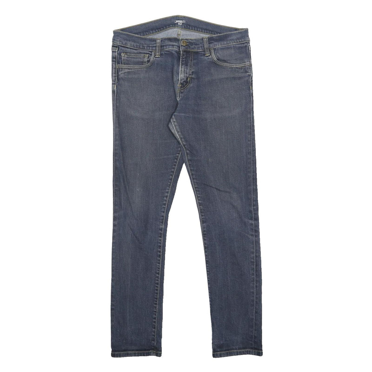 CARHARTT WIP Mens Slim Blue Denim Jeans W32 L32 Zip Pockets Casual Wear