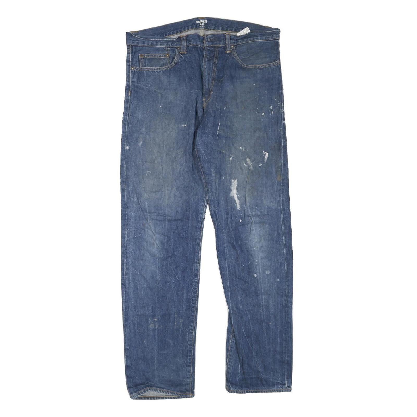 CARHARTT Mens Regular Fit Blue Denim Jeans W34 L32 Classic Zip Closure Workwear