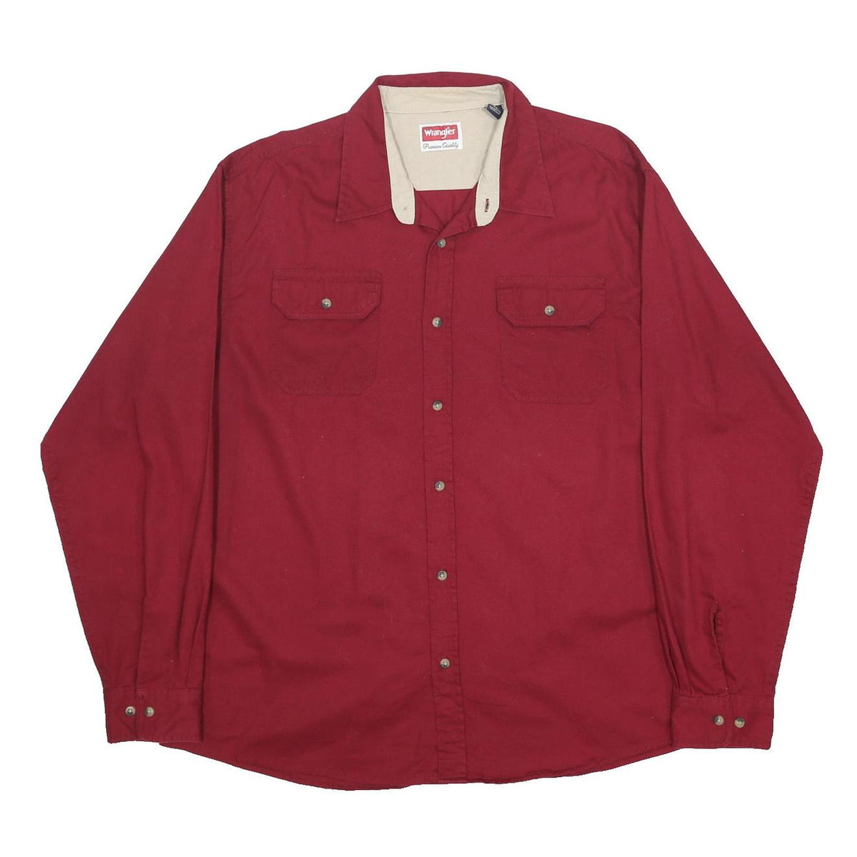 WRANGLER Mens Red & Cream Shirt Cotton XL Long Sleeve Button Workwear