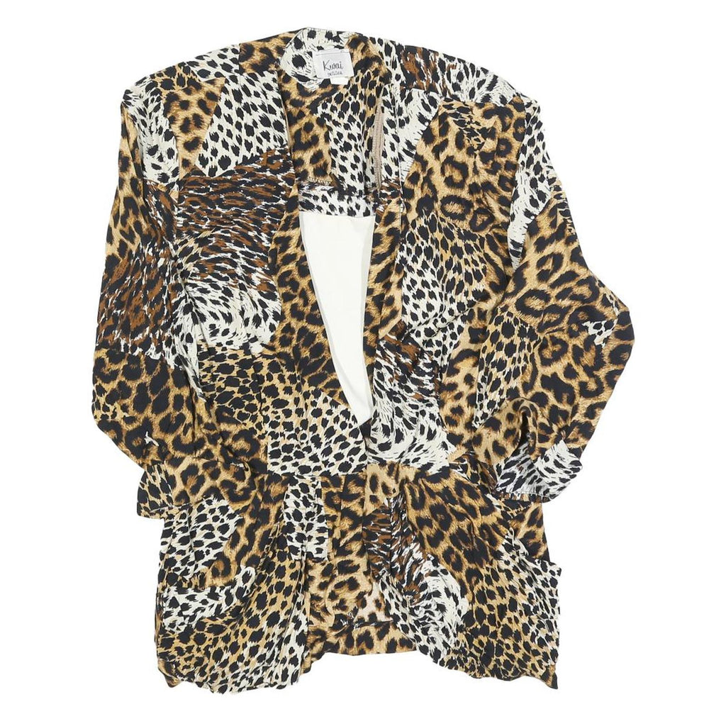 KWAI Womens Brown Black & White Animal Print Shirt Long Sleeve Collared M