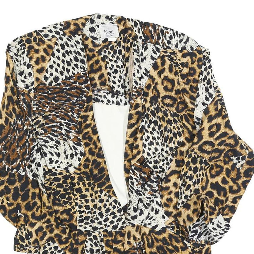 KWAI Womens Brown Black & White Animal Print Shirt Long Sleeve Collared M