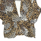 KWAI Womens Brown Black & White Animal Print Shirt Long Sleeve Collared M