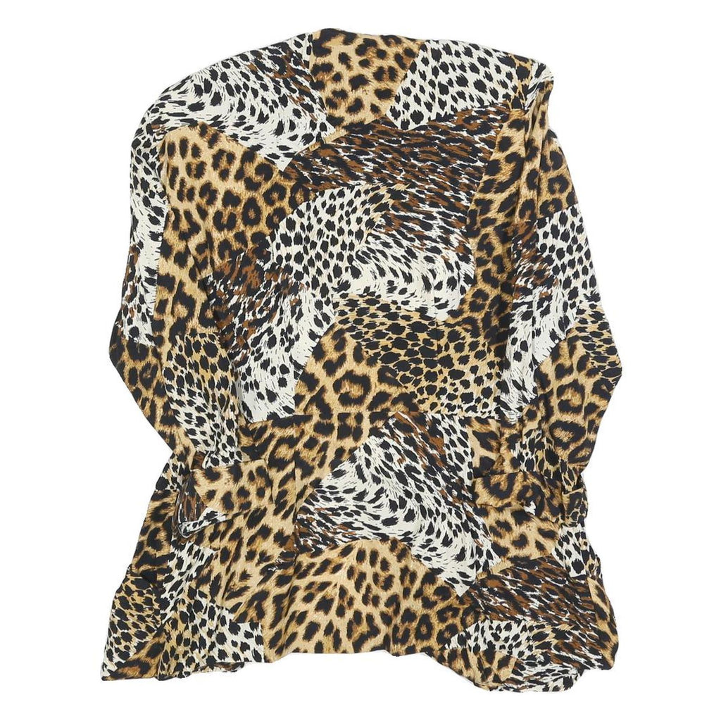 KWAI Womens Brown Black & White Animal Print Shirt Long Sleeve Collared M