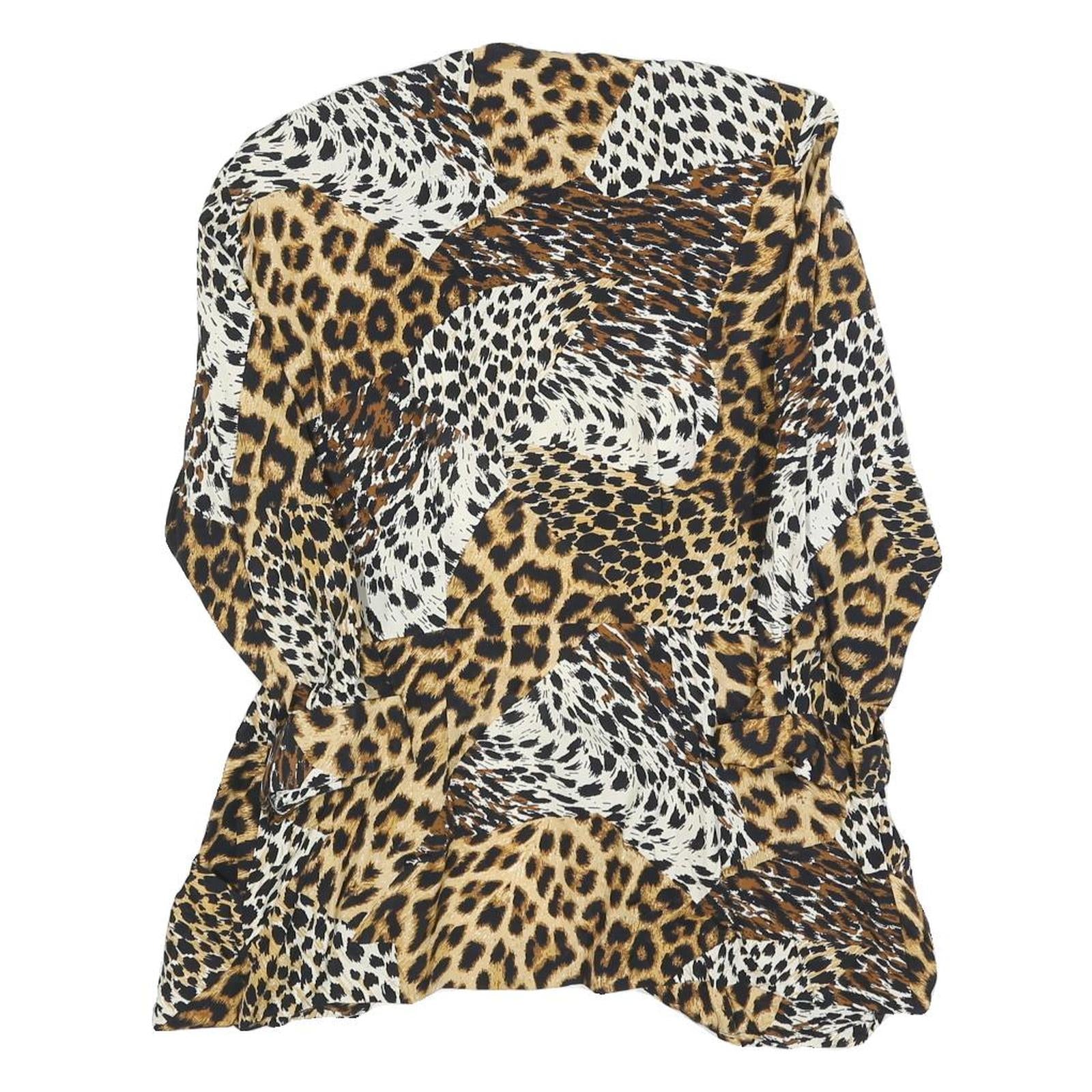 KWAI Womens Brown Black & White Animal Print Shirt Long Sleeve Collared M