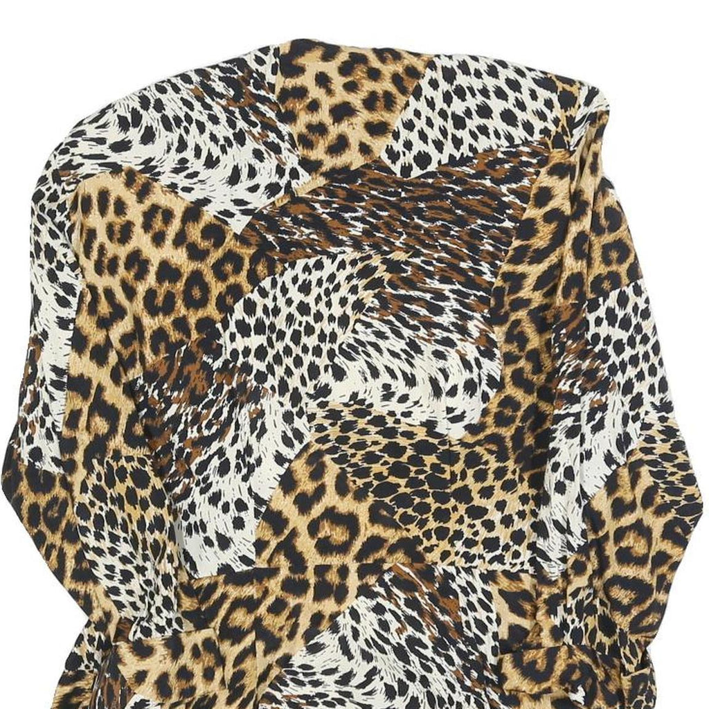 KWAI Womens Brown Black & White Animal Print Shirt Long Sleeve Collared M