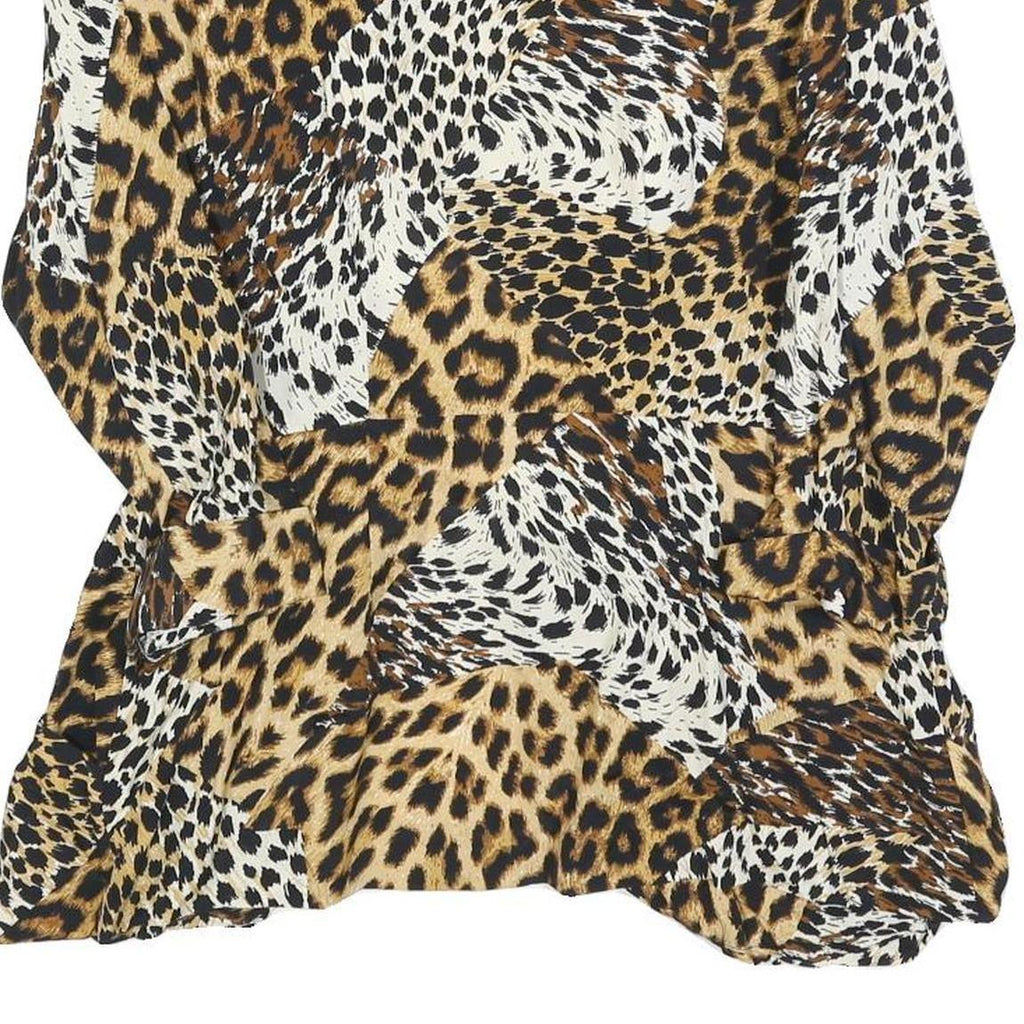 KWAI Womens Brown Black & White Animal Print Shirt Long Sleeve Collared M