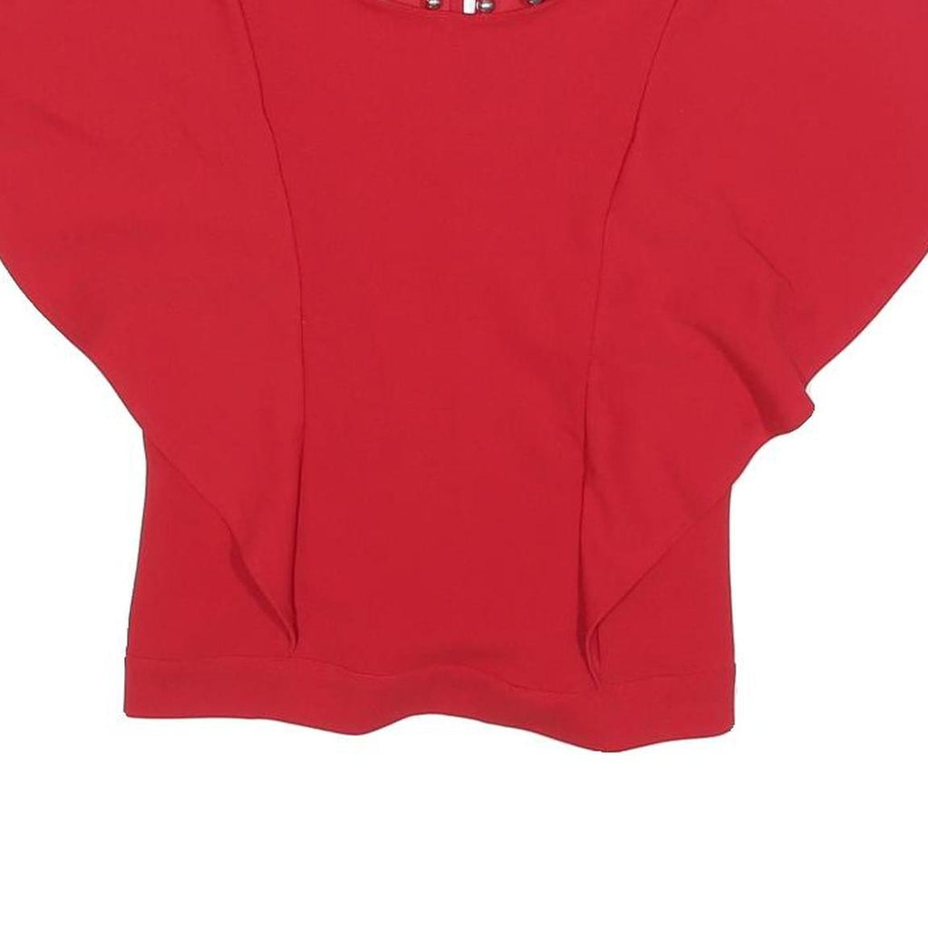 GUESS Womens Red Printed Top Short Sleeve Round Neck S Stylish Elegant