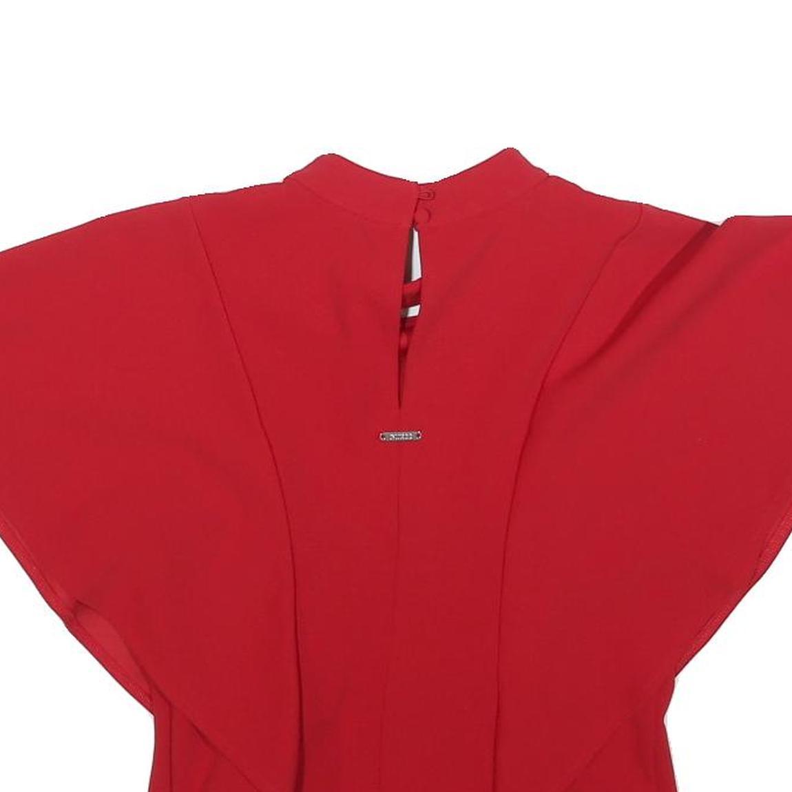 GUESS Womens Red Printed Top Short Sleeve Round Neck S Stylish Elegant