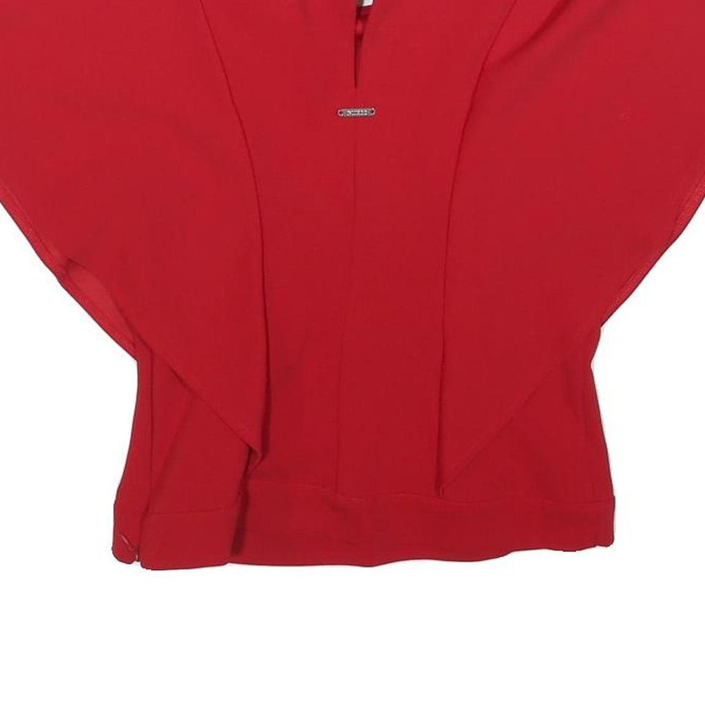 GUESS Womens Red Printed Top Short Sleeve Round Neck S Stylish Elegant