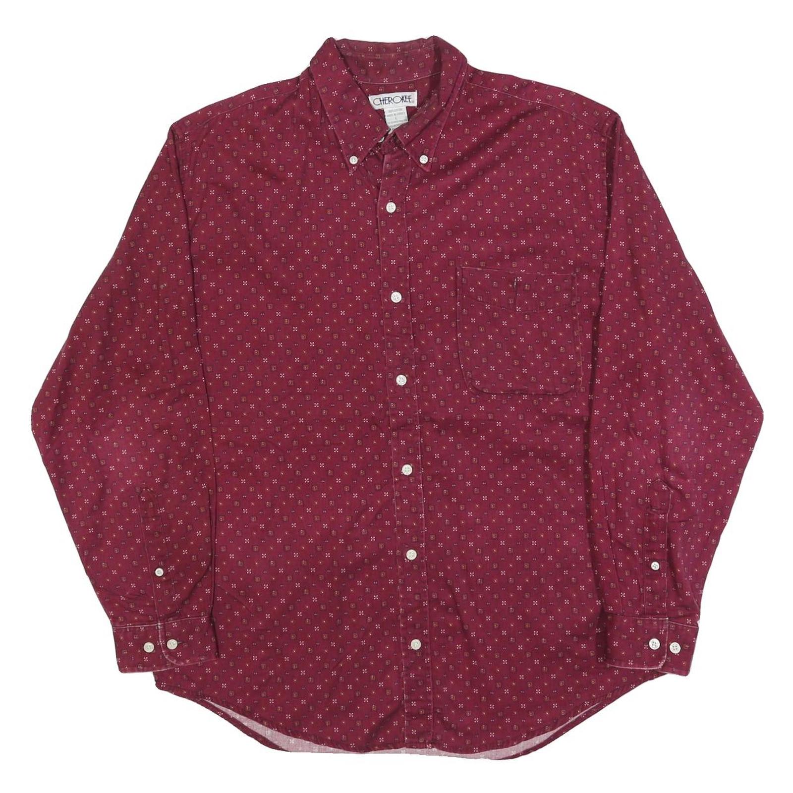 CHEROKEE Mens Maroon Shirt L Cotton Blend Button-Down Pocket Long Sleeve