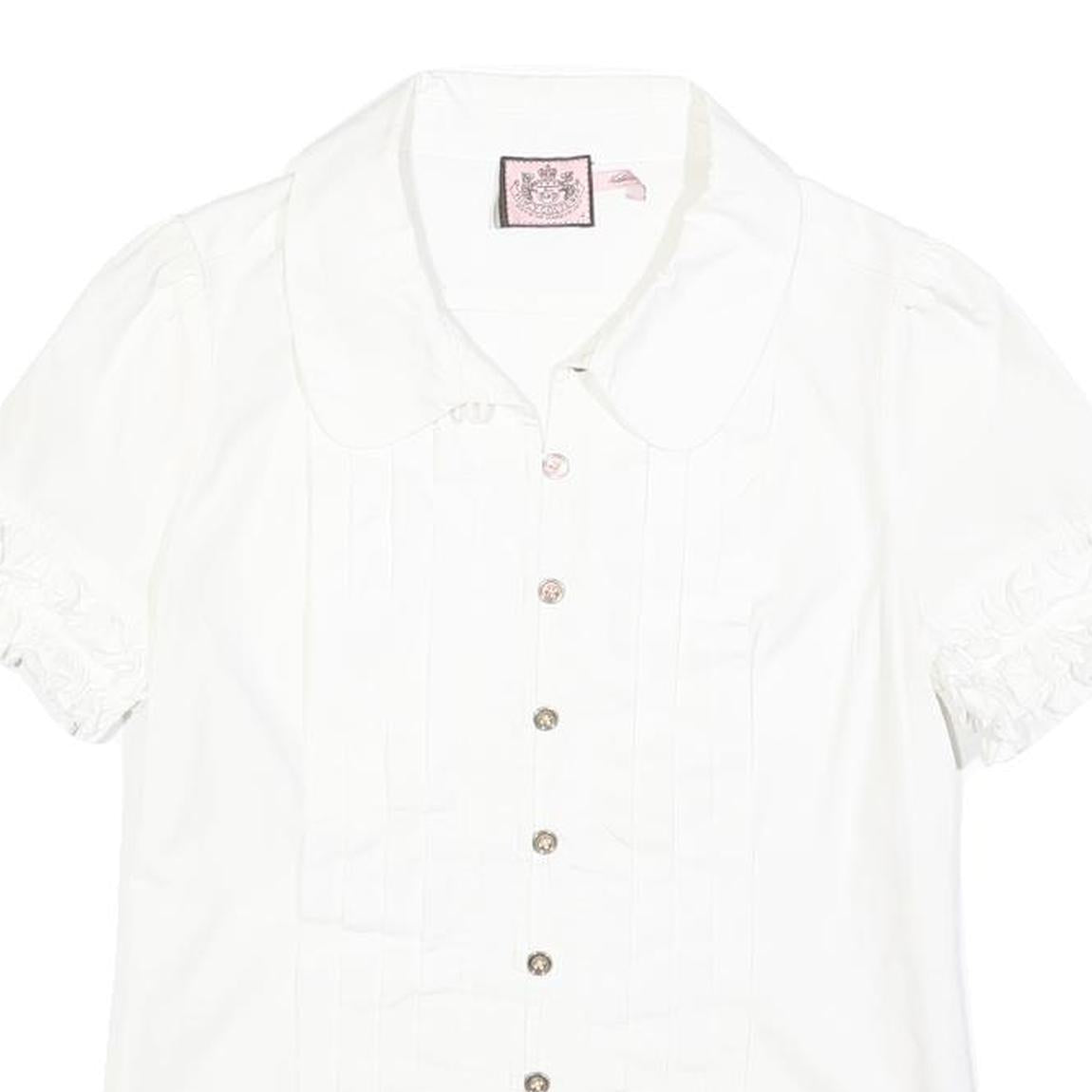JUICY COUTURE Womens White Shirt Short Sleeve Button Neck S Ruffle Detail