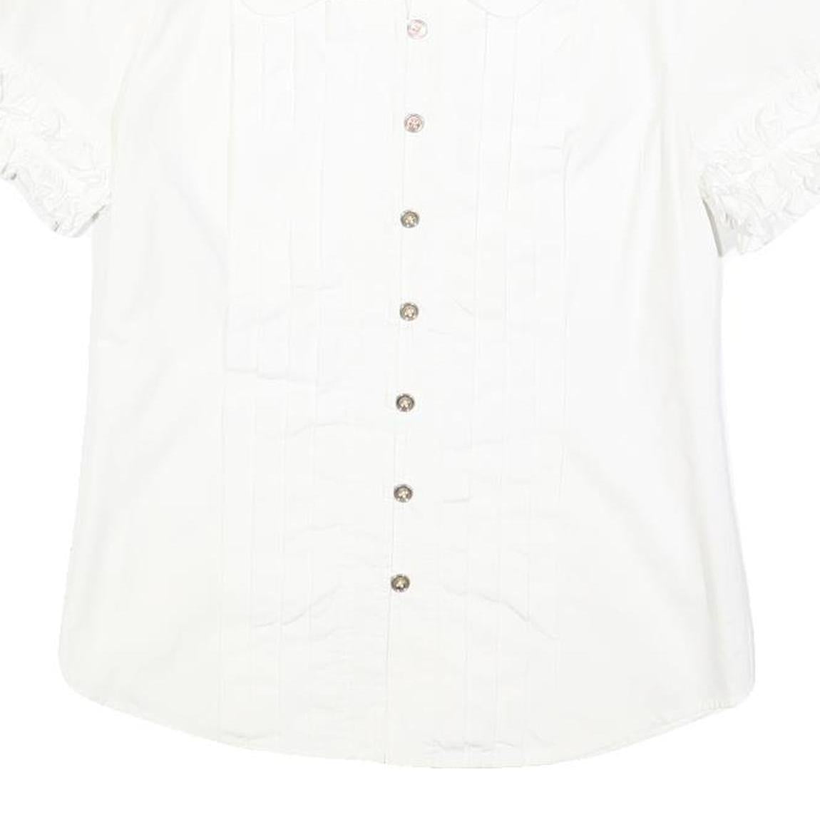 JUICY COUTURE Womens White Shirt Short Sleeve Button Neck S Ruffle Detail