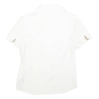 JUICY COUTURE Womens White Shirt Short Sleeve Button Neck S Ruffle Detail