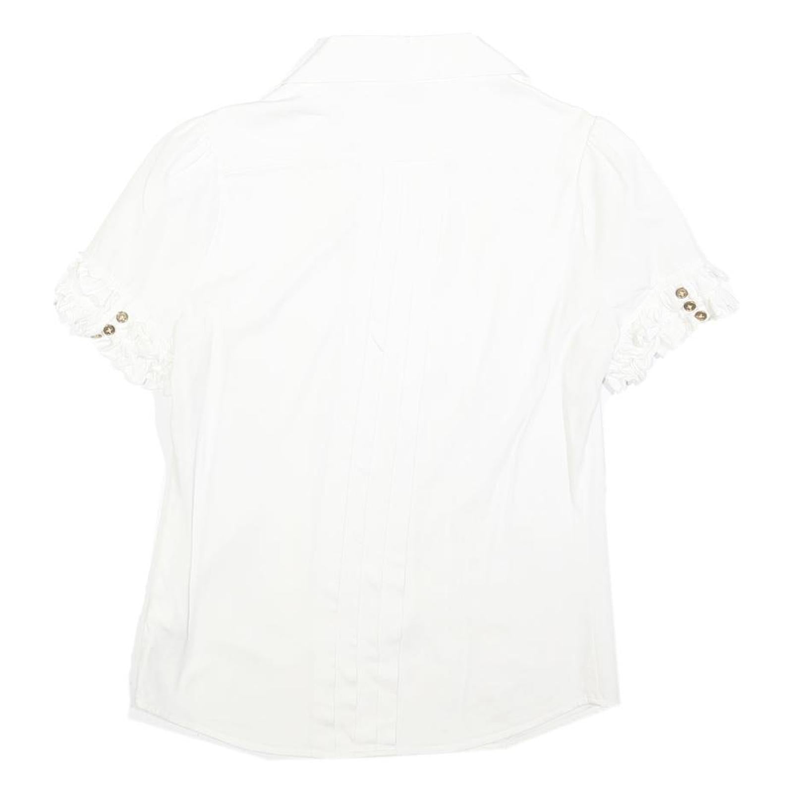 JUICY COUTURE Womens White Shirt Short Sleeve Button Neck S Ruffle Detail