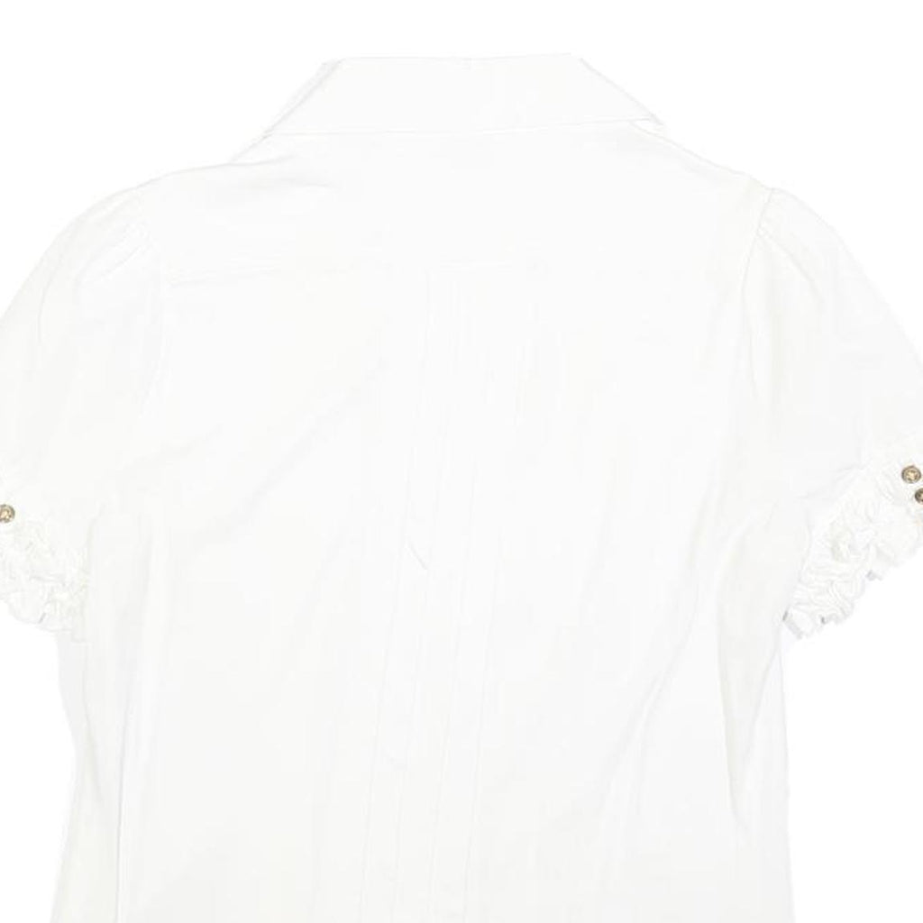 JUICY COUTURE Womens White Shirt Short Sleeve Button Neck S Ruffle Detail