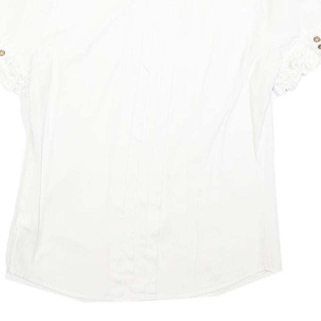 JUICY COUTURE Womens White Shirt Short Sleeve Button Neck S Ruffle Detail