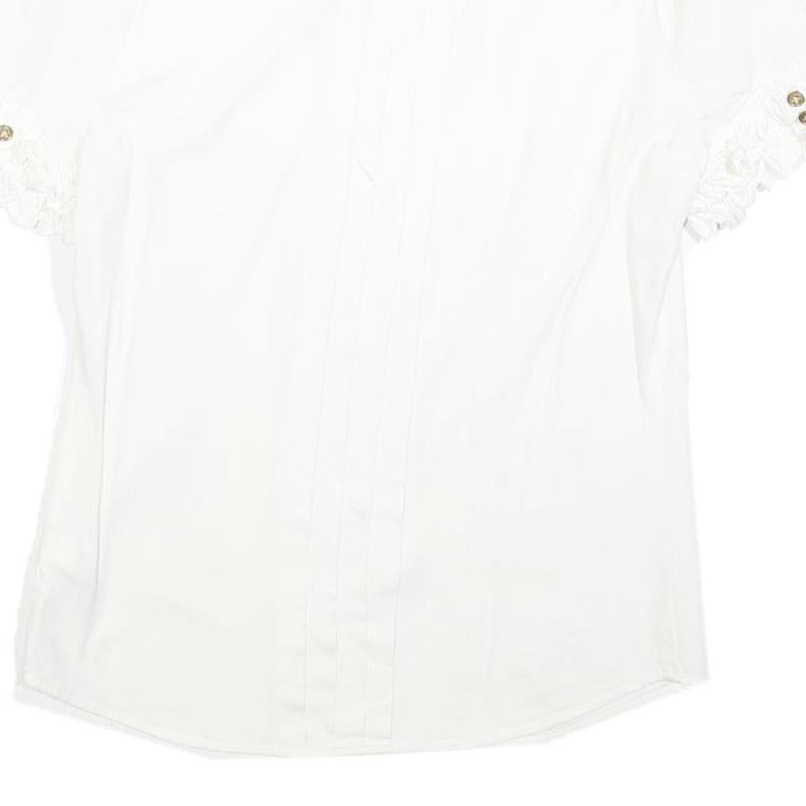JUICY COUTURE Womens White Shirt Short Sleeve Button Neck S Ruffle Detail