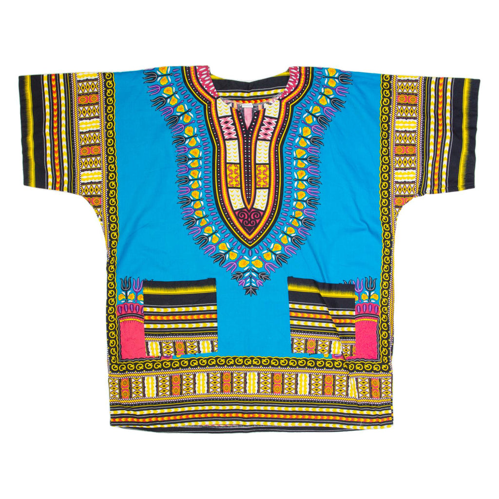 Tribal Pattern Womens Shift Dress Blue Short Sleeve Knee Length M