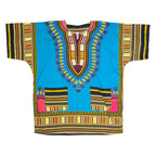Tribal Pattern Womens Shift Dress Blue Short Sleeve Knee Length M