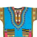 Tribal Pattern Womens Shift Dress Blue Short Sleeve Knee Length M