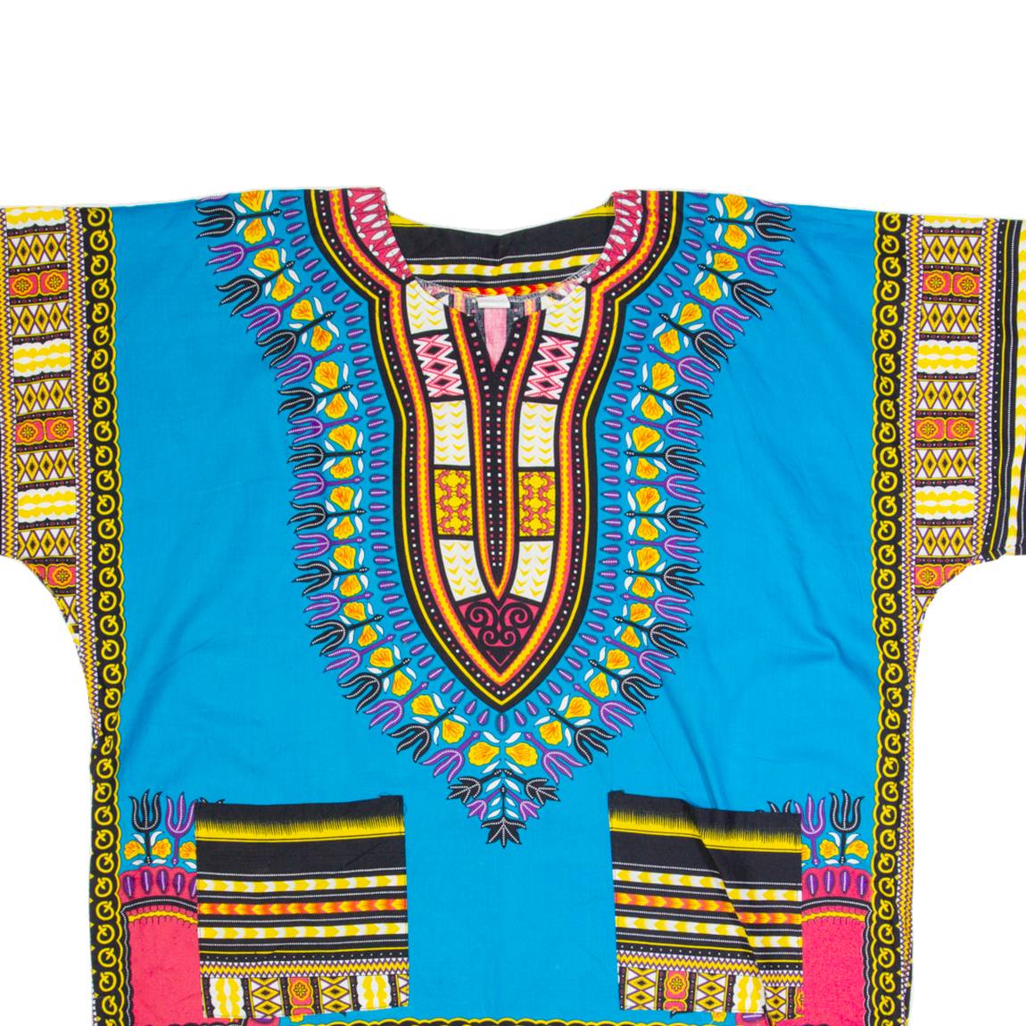 Tribal Pattern Womens Shift Dress Blue Short Sleeve Knee Length M