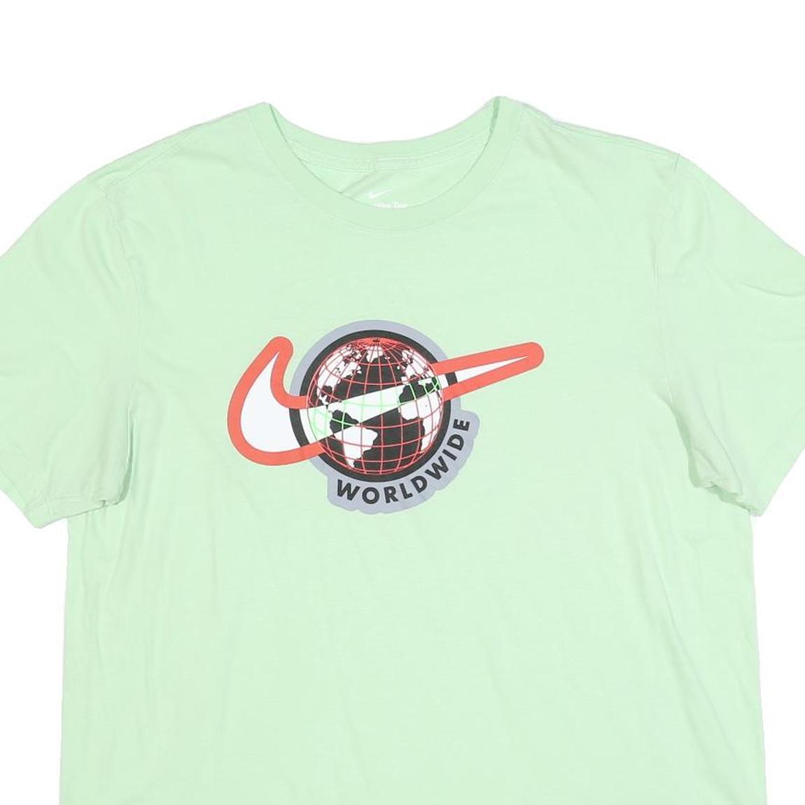 NIKE Mens Green Worldwide Graphic T-Shirt L Short Sleeve Crew Neck Cotton Blend