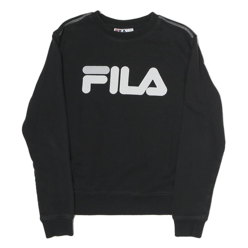 FILA Mens Black Sweatshirt Crew Neck S Cotton Blend Logo Pullover Casual
