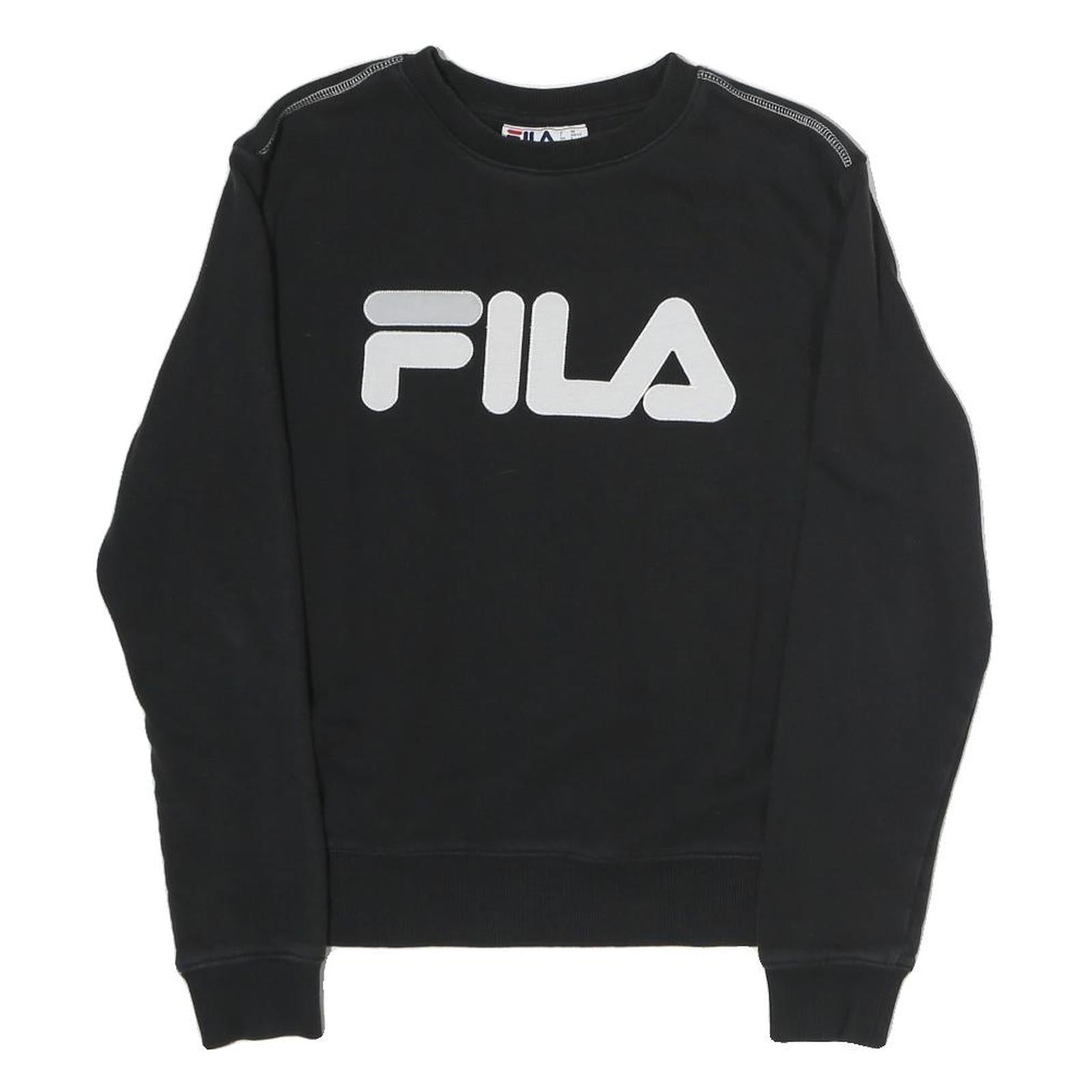 FILA Mens Black Sweatshirt Crew Neck S Cotton Blend Logo Pullover Casual