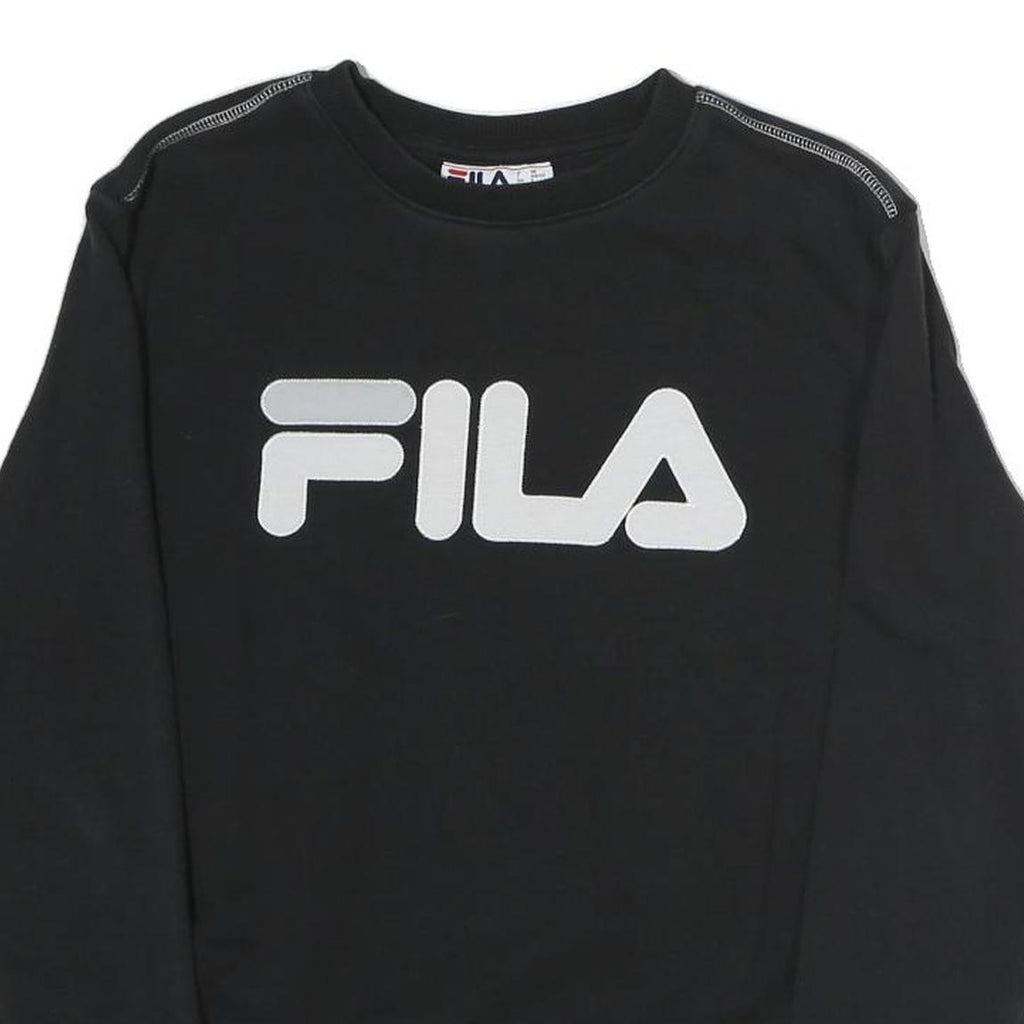 FILA Mens Black Sweatshirt Crew Neck S Cotton Blend Logo Pullover Casual