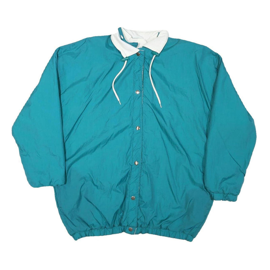 Womens Blue Nylon Button Jacket L Plain Casual Outerwear