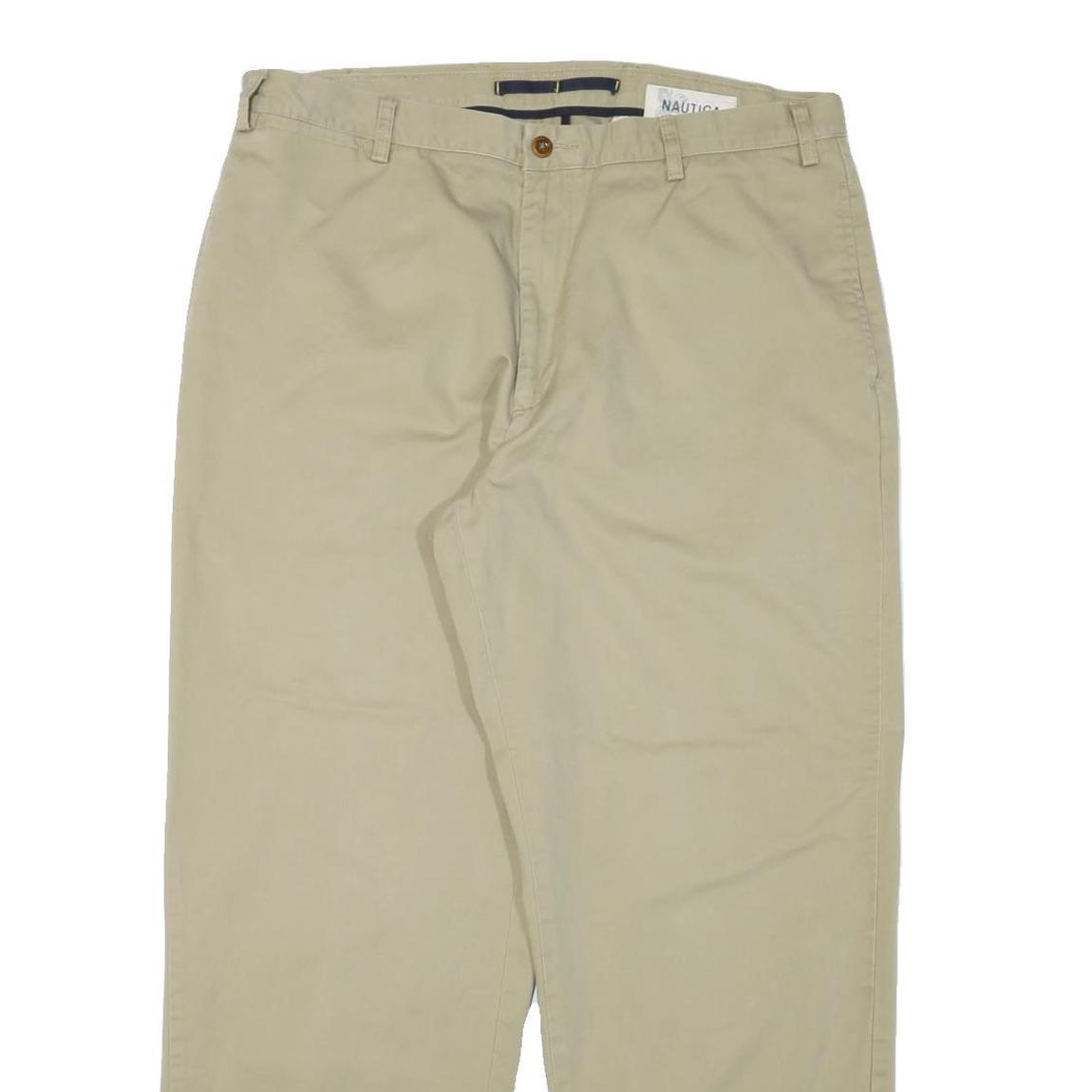 NAUTICA Mens Relaxed Beige Cotton Blend Zip Trousers W38 L32 Casual Classic