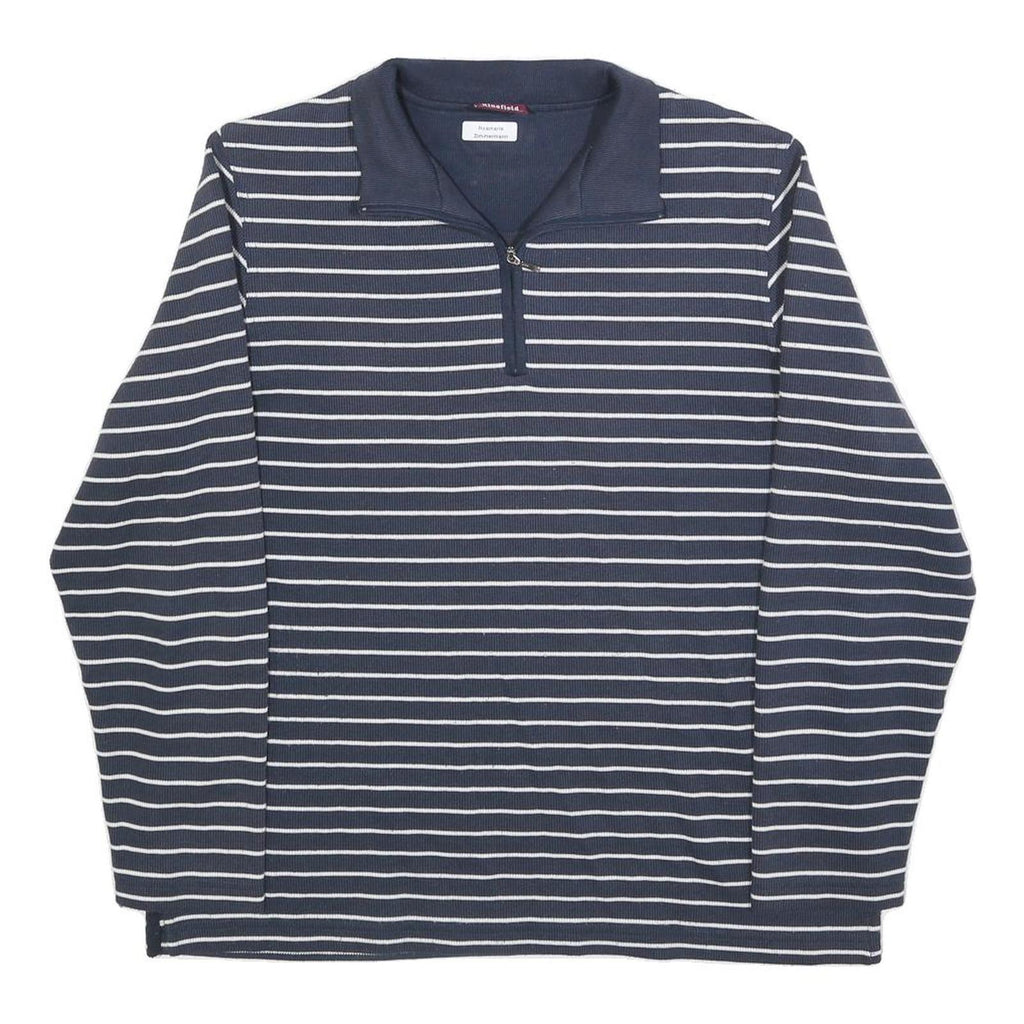 KINGFIELD Mens Blue & White Patterned Cotton Blend Jumper Half Zip Crew Neck M