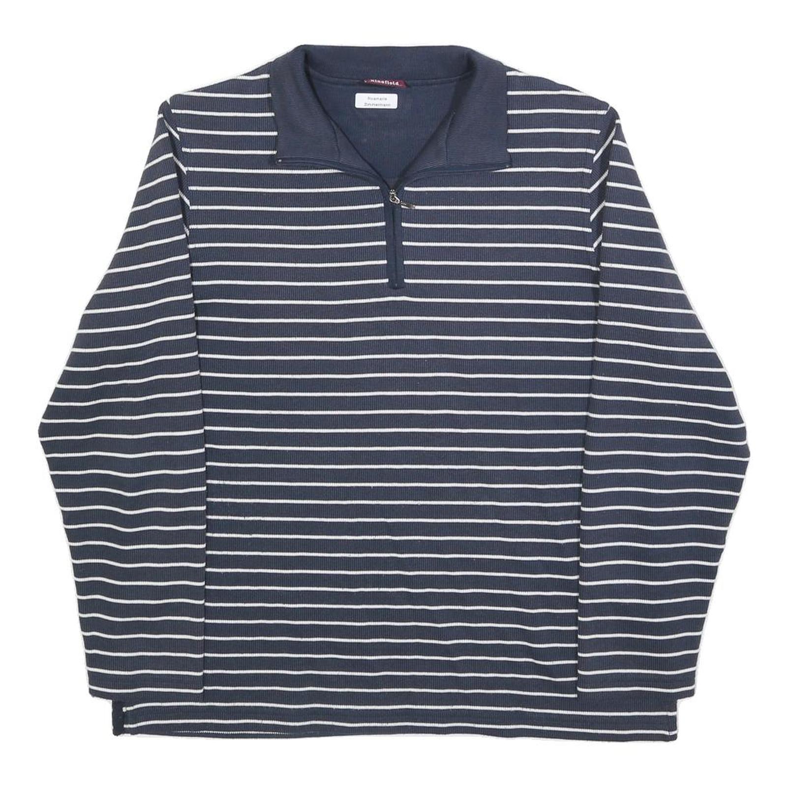 KINGFIELD Mens Blue & White Patterned Cotton Blend Jumper Half Zip Crew Neck M