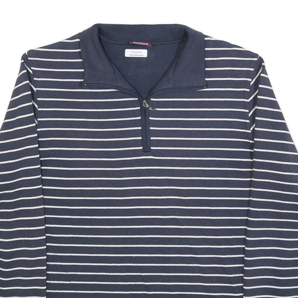 KINGFIELD Mens Blue & White Patterned Cotton Blend Jumper Half Zip Crew Neck M