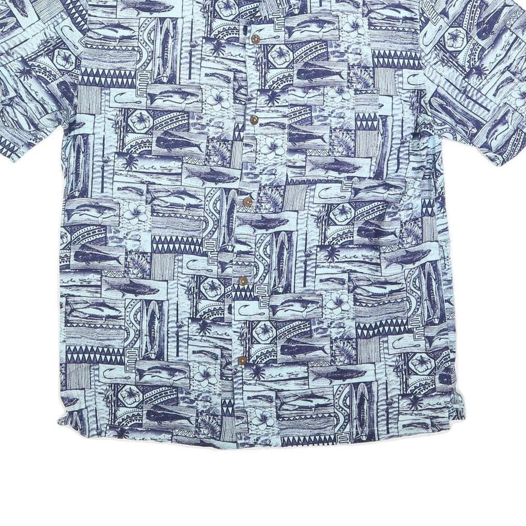 CLEARWATER Mens Blue Patterned Casual Shirt XL Cotton Short Sleeve Summer