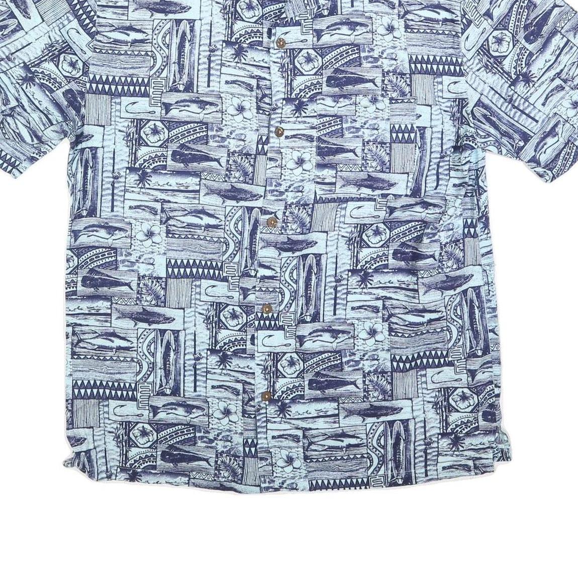 CLEARWATER Mens Blue Patterned Casual Shirt XL Cotton Short Sleeve Summer