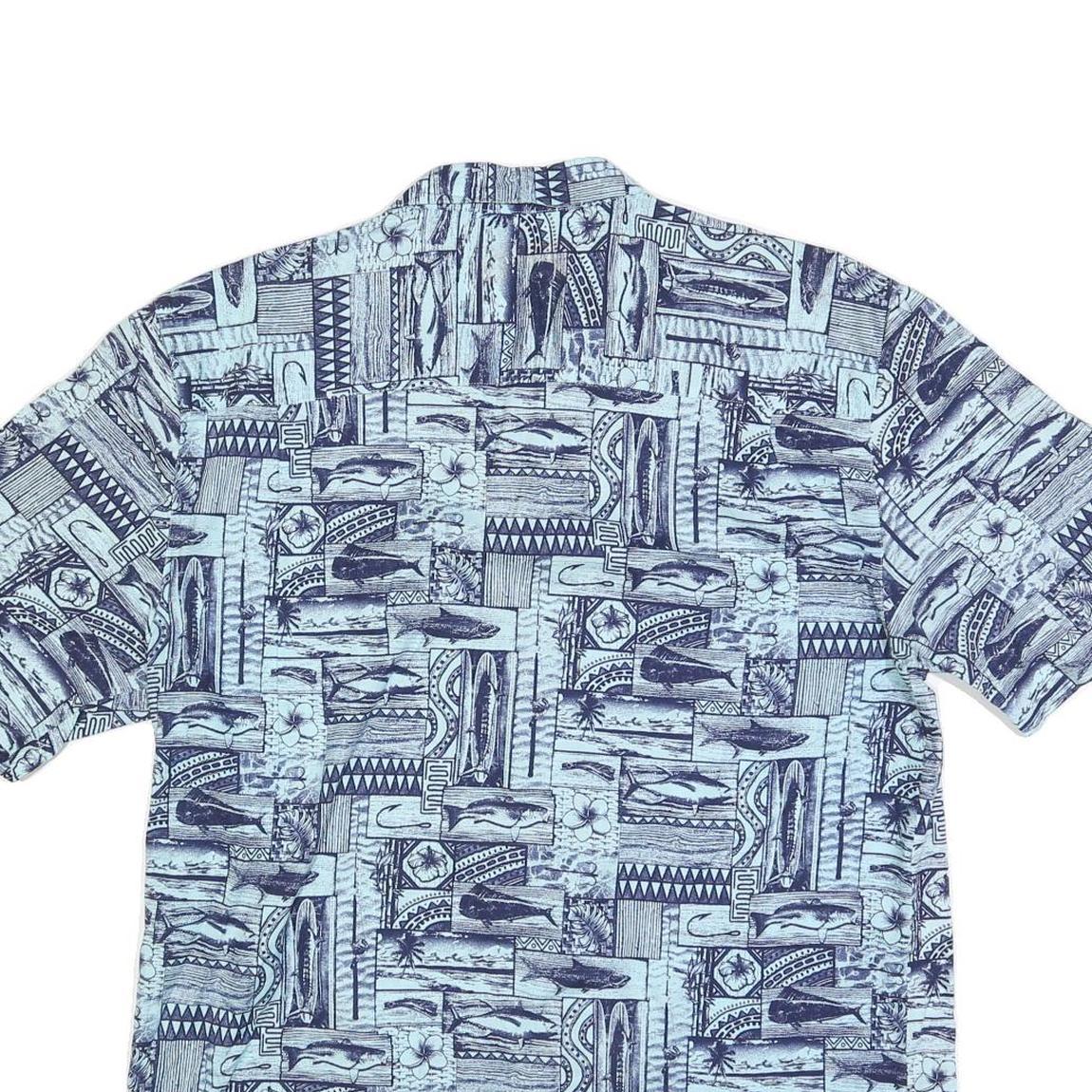 CLEARWATER Mens Blue Patterned Casual Shirt XL Cotton Short Sleeve Summer