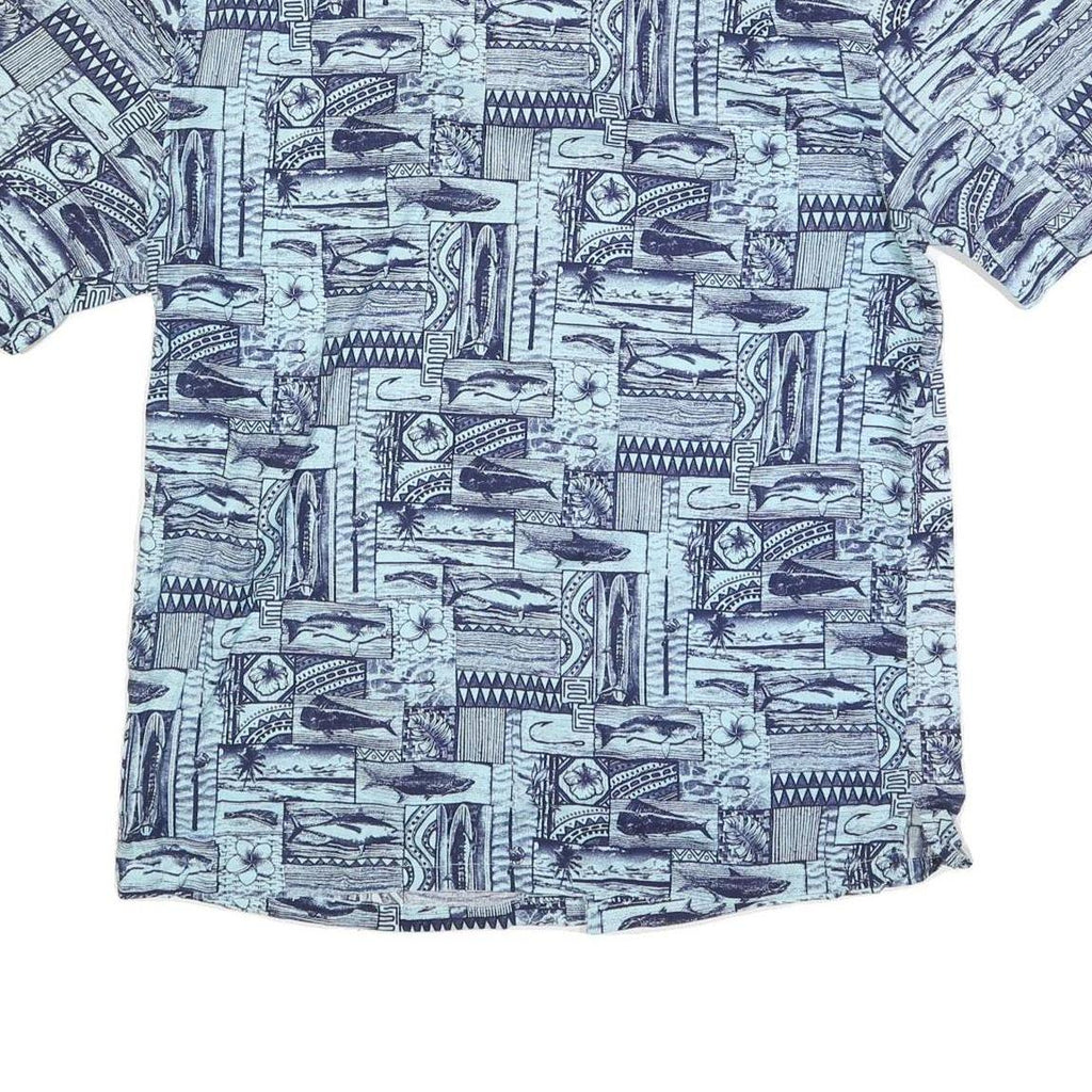 CLEARWATER Mens Blue Patterned Casual Shirt XL Cotton Short Sleeve Summer