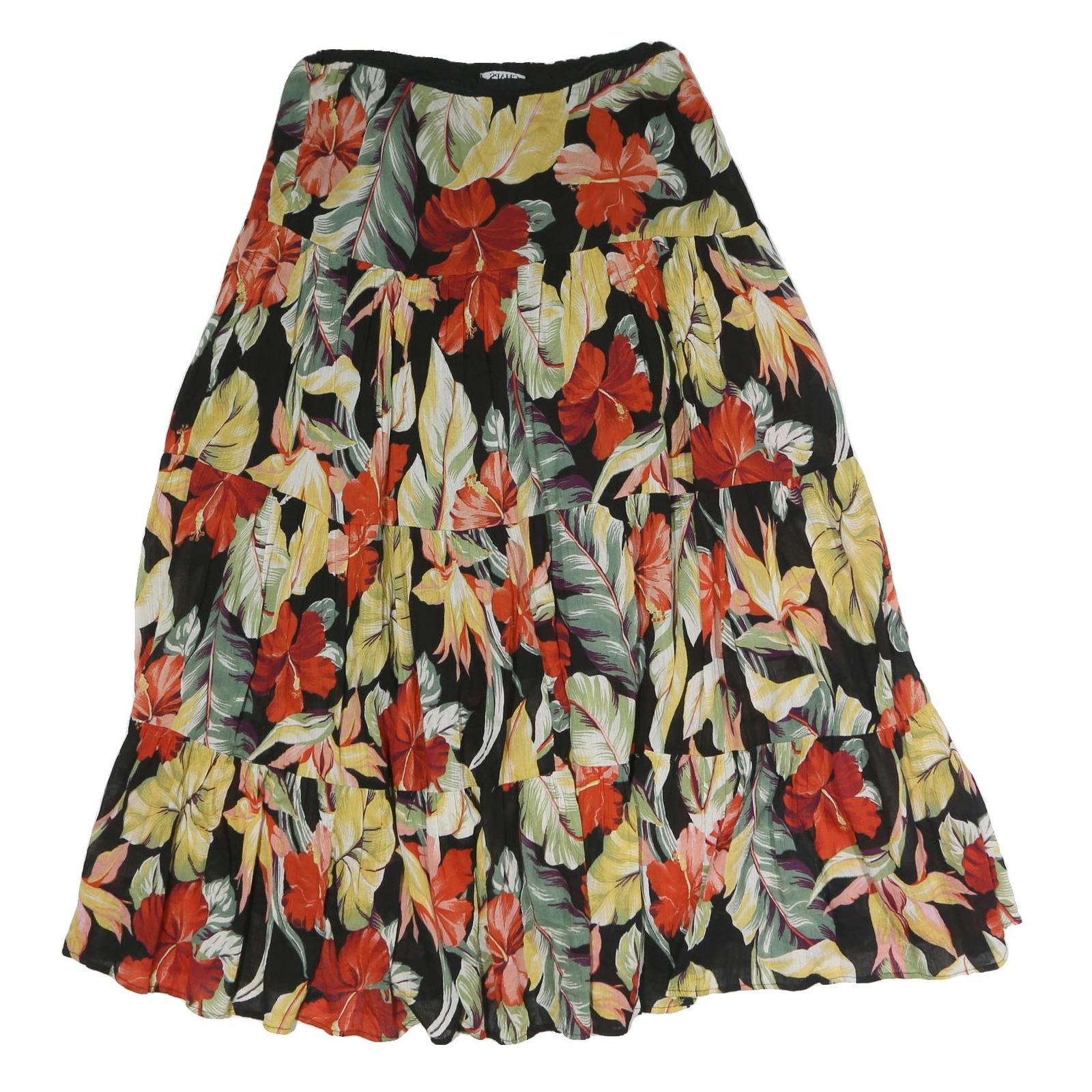 CHAPS Womens Black Floral A-Line Midi Polyester Skirt XL Summer Casual