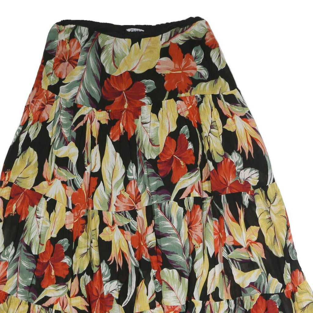 CHAPS Womens Black Floral A-Line Midi Polyester Skirt XL Summer Casual