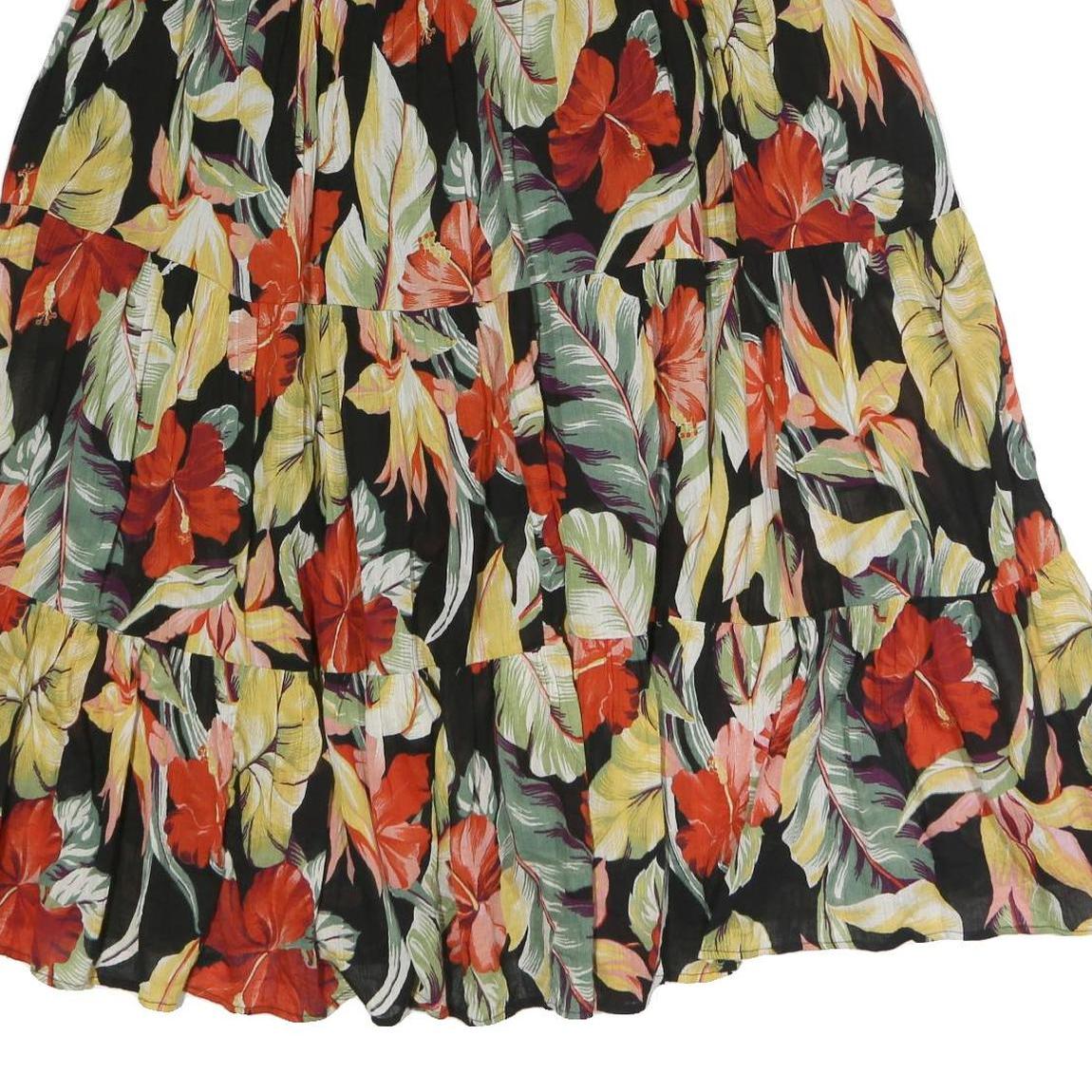 CHAPS Womens Black Floral A-Line Midi Polyester Skirt XL Summer Casual
