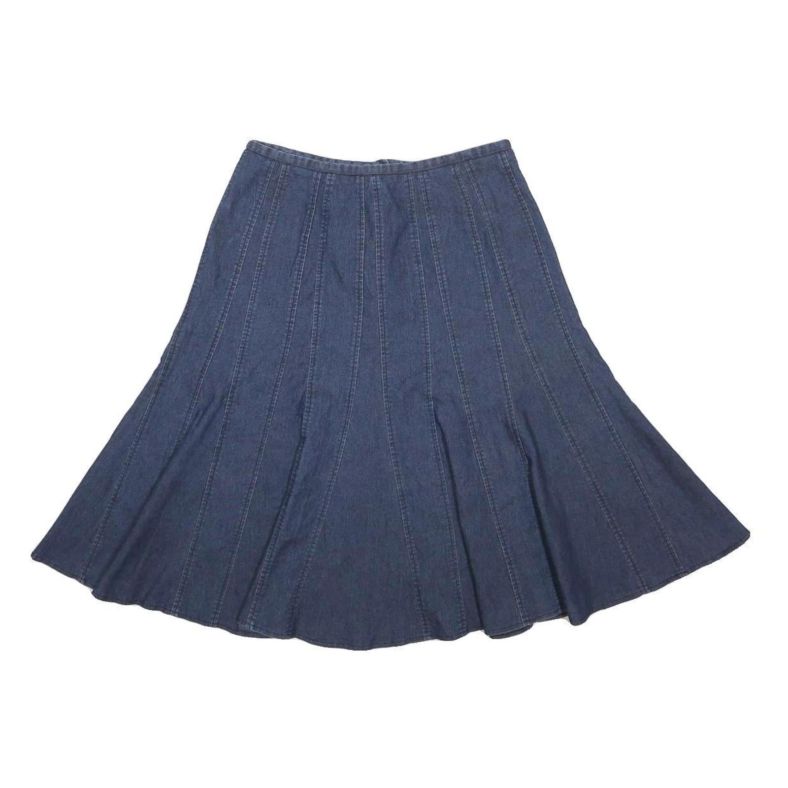 LARRY LEVINE Womens Blue Denim Flare Knee Length Cotton Blend Skirt S Stylish