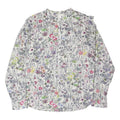 H&M Womens White Floral Print Long Sleeve Button Neck Top UK 16 Cotton Blend