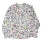 H&M Womens White Floral Print Long Sleeve Button Neck Top UK 16 Cotton Blend