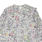 H&M Womens White Floral Print Long Sleeve Button Neck Top UK 16 Cotton Blend