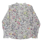 H&M Womens White Floral Print Long Sleeve Button Neck Top UK 16 Cotton Blend